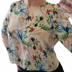 Philosophy cropped satin blouse long sleeve floral